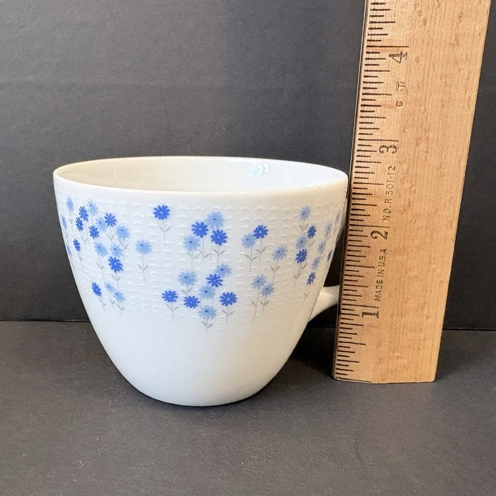 4 Sets Sheffield Rhapsody #503 Blue Floral Cups & Saucers MCM Japan